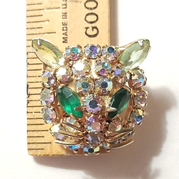 Vintage Rhinestone Cat Head Pin Brooch - Picture 4 of 4
